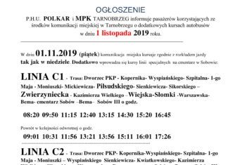 Informacje z PHU Polkar dotyczące zmian w komunikacji miejskiej na terenie Tarnobrzega w okresie Wszystkich Świętych