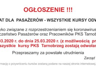 2020.17.03 – PKS: WSZYSTKIE KURSY ODWOŁANE