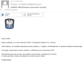 2020.10.20 – UWAGA NA FAŁSZYWE I NIEBEZPIECZNE MAILE