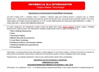 2021.02.09 – ZMIANY W FUNKCJONOWANIU URZĘDU MIASTA W TARNOBRZEGU