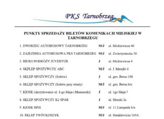 WYKAZ PUNKTÓW SPRZEDAŻY BILETÓW KOMUNIKACJI MIEJSKIEJ W TARNOBRZEGU
