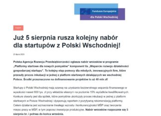 5 SIERPNIA RUSZA KOLEJNY NABÓR DLA STARTUPÓW Z POLSKI WSCHODNIEJ