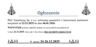 KOMUNIKACJA MIEJSKA W OKRESIE ŚWIĄTECZNYM 23.12.2025-06.01.2026