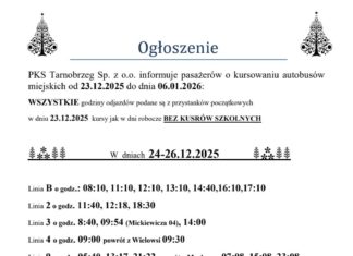 KOMUNIKACJA MIEJSKA W OKRESIE ŚWIĄTECZNYM 23.12.2025-06.01.2026