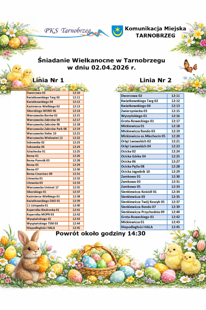 Rozdkład jazdy autobusów - Śniadanie Wielk. 2026
