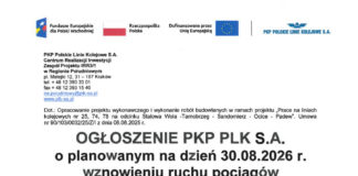 OGŁOSZENIE PKP – WZNOWIONY RUCH POCIĄGÓW
